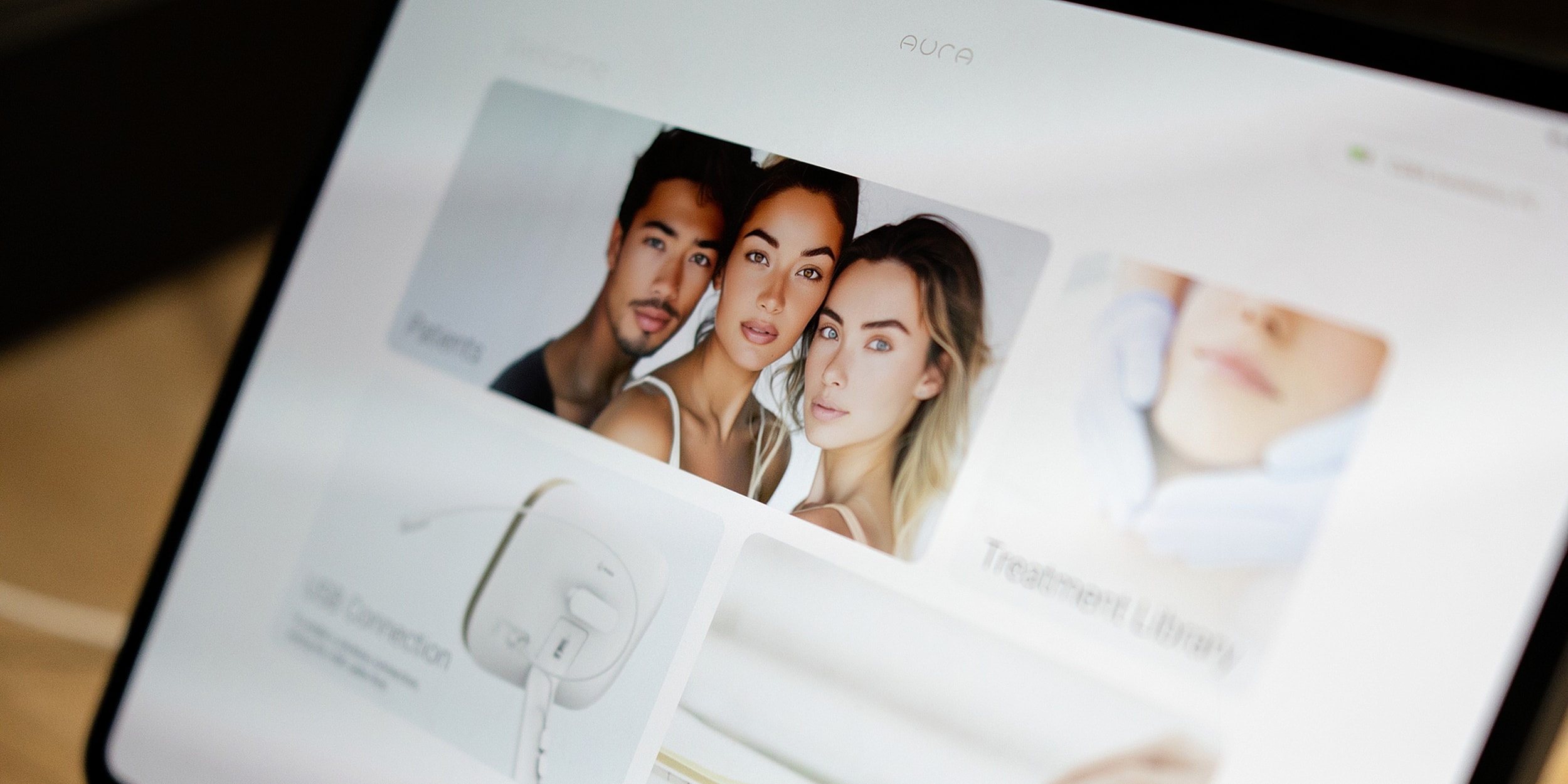 Screen displaying skincare treatment options and patients.
